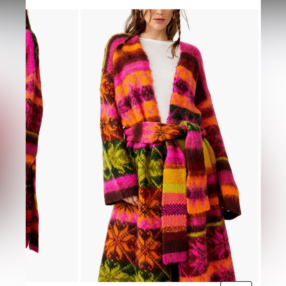 Free People long belted sweater. SOLD OUT ONLINE! Super cute! Only worn once